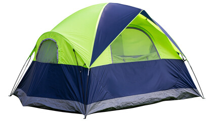 Blue and lime green dome tent with mesh windows © Aisling