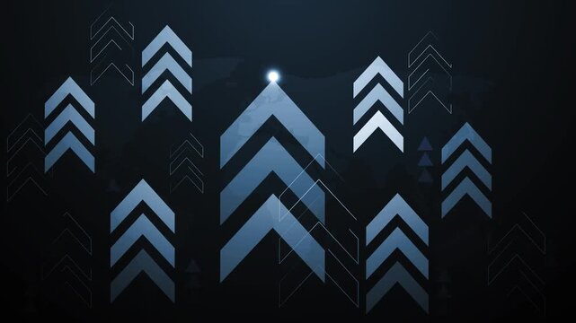 Abstract background with glowing upward chevrons and layered arrows symbolizing growth animation