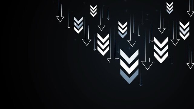 Background with many downward arrows and chevrons symbolizing decline falling sales recession animation