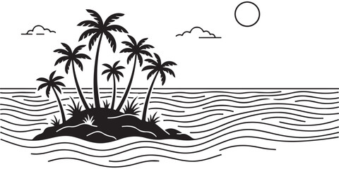 Black and white tropical island with palm trees © SHAHID