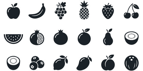 Black fruit icons on white background © SHAHID