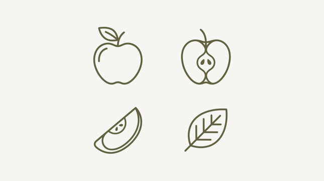Set of apple fruit icons in line art style