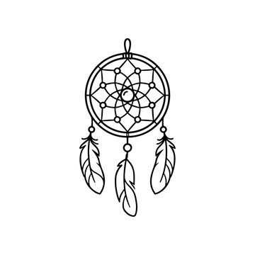 Dreamcatcher with feathers hanging down.