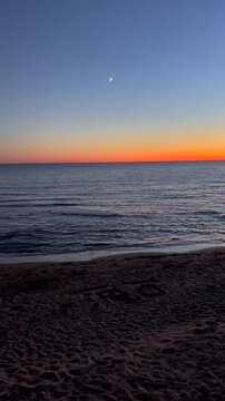 Calm coastal view during evening twilight. Corfu island, Greece.
