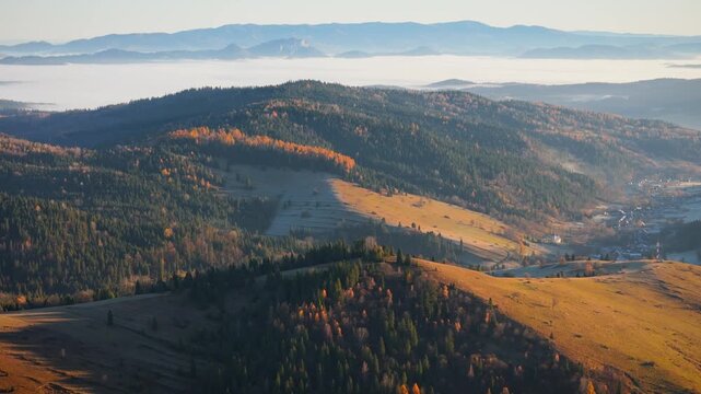 The breathtaking aerial view of beautiful nature in Tantra mountains in autumn
