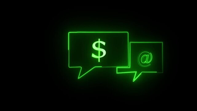 Glowing neon line with dollar icon isolated on brick wall background.