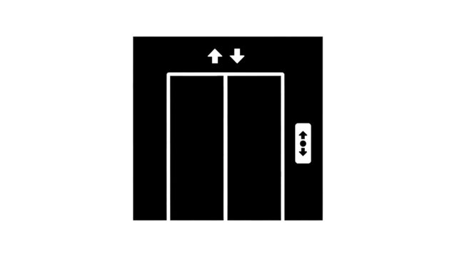 Minimal black silhouette icon, simple flat vector, bold black shape, no gradients, no shading elevator icon vector illustration on a, flat icon style