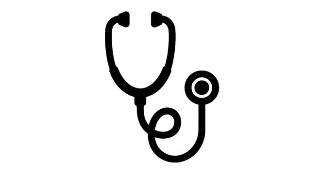 Minimal black silhouette icon, simple flat vector, bold black shape, no gradients, no shading stethoscope medical instrument icon on a, flat icon style