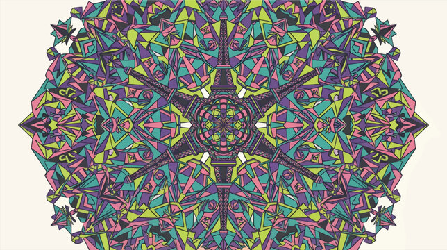 Eiffel Tower Abstract Kaleidoscope Vector Illustration with Geometric Shapes in Purple, Teal, and Pink Tones