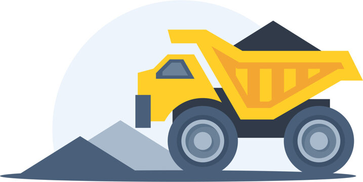 Yellow dump truck heavy construction tipper vehicle vector illustration