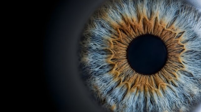 Close-up macro shot of a human eye iris showing detailed patterns