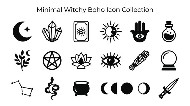 Minimal Witchy Boho Icon Collection Symbols.