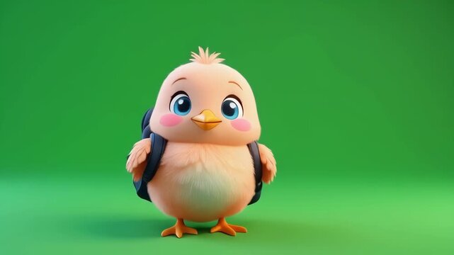 Cute chick character dancing against a green screen background for animation and digital projects