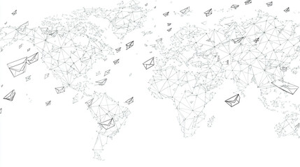 Fototapeta premium Abstract technology white background. Earth network with glowing nodes and net lines business connection of lines from nodes It is connected to endless nodes and represents the innovation of communica