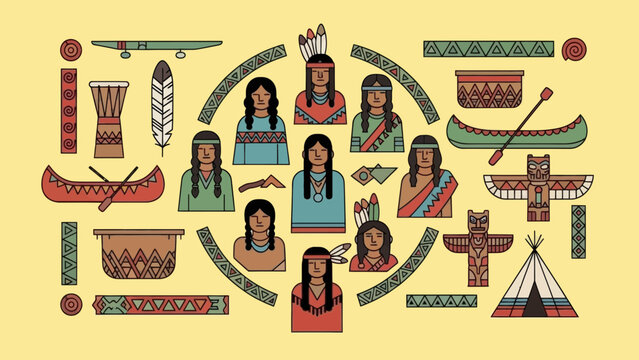 Indigenous People and Cultural Symbols Illustrated