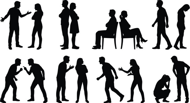 Conflict and Relationship Problems Silhouette Collection People Vector Set