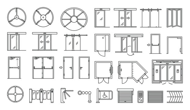 Architectural plan symbols for various doors and entrance systems blueprint