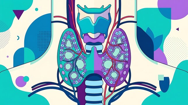 Colorful abstract diagram of thyroid gland and throat anatomy