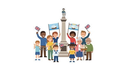 Obraz premium Diverse Group Celebrating at Historical Monument with Flags