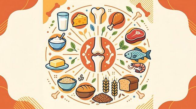 Nutrition for strong bones and joint health with healthy food icons