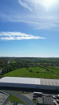 High Angle Vertical Footage of of Central City and Downtown District of Rotherham, South Yorkshire, England United Kingdom, April 30th, 2024. 
