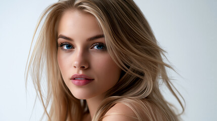 Naklejka premium young slavic woman with natural beauty full body wide angle, realistic eastern european blonde woman standing full body portrait, natural young blonde woman with blue eyes realistic full body shot