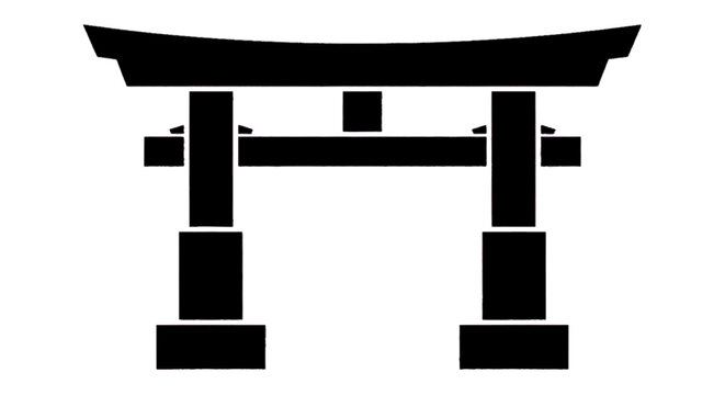 Minimal black silhouette icon, simple flat vector, bold black shape, no gradients, no shading japanese torii gate icon, traditional shinto shrine entrance symbol on a, flat icon style