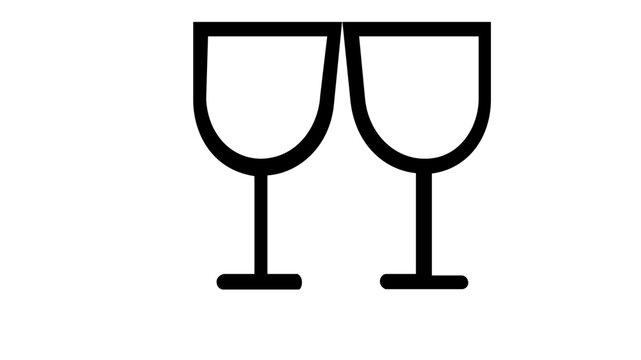 Clean flat vector line icon showing two clinking glasses, useful for congratulation cards, engagement parties, lounge menus, and holiday events.