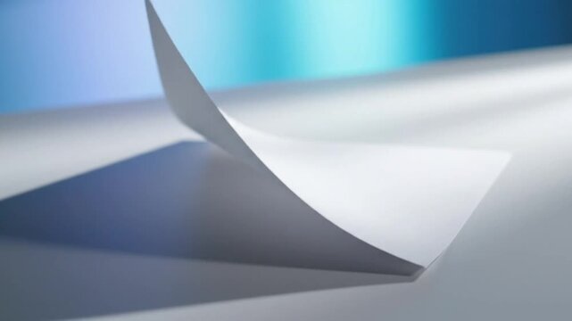 Single white square sheet of paper with curled corner on a neutral background with soft lighting