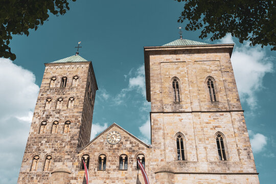 Dom St. Petrus Osnabr&uuml;ck Historic Cathedral Towers and Romanesque Church Facade in Lower Saxony Germany
