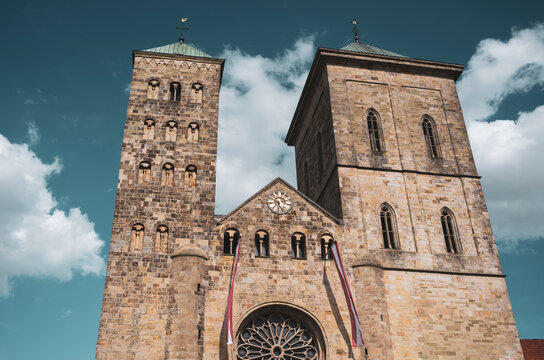 Dom St. Petrus Osnabr&uuml;ck Historic Cathedral Towers and Romanesque Church Facade in Lower Saxony Germany
