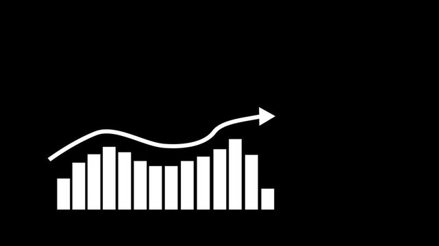 Business bar chart with a green upward arrow showing growth progress and business success animation