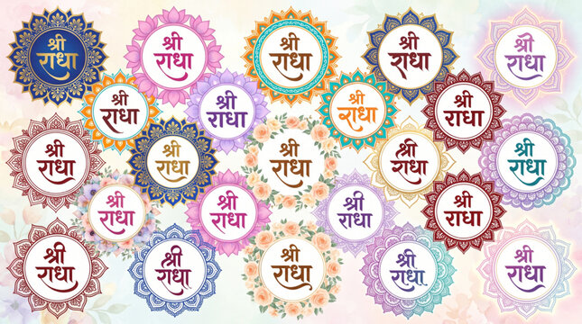 Colorful Radha Name Mandala Collection for Spiritual Decorative Background Design