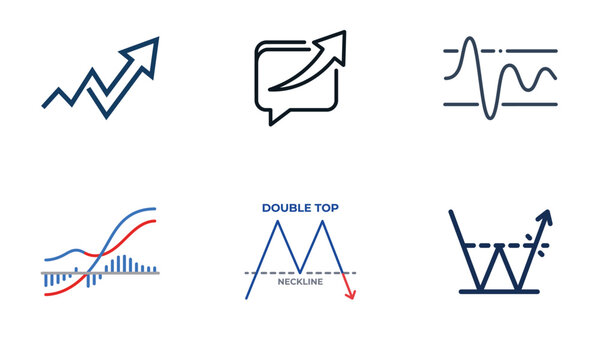 Stock market technical analysis trading chart patterns line icon set vector.