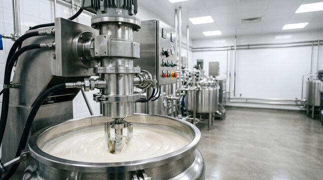 stainless steel industrial homogenizer system mixing liquid products for pharmaceutical cosmetic dairy and food processing production line
