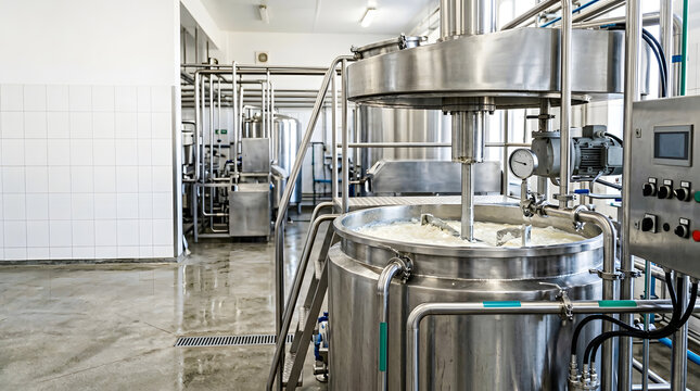 large stainless steel industrial mixing tank for dairy food beverage and cosmetic manufacturing with automated agitator and hygienic processing system
