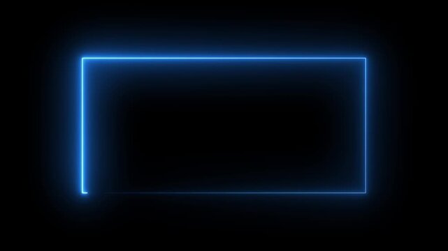 Glowing blue neon rectangular frame border animation on black background