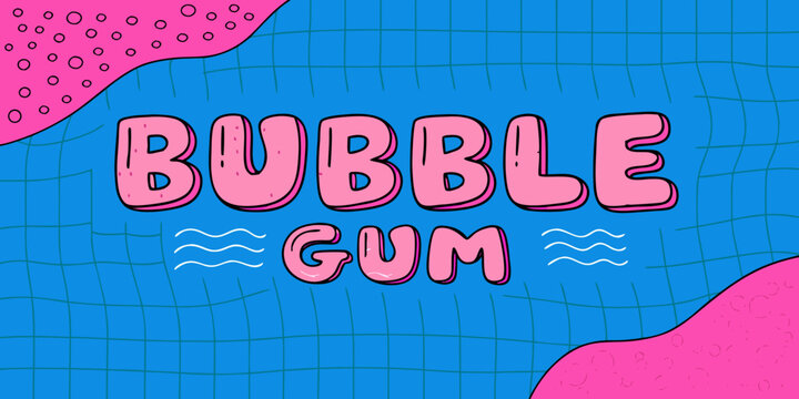 Bubble gum typeface illustration with wavy lines and geometric background