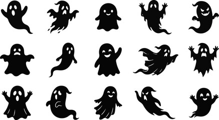 Obraz premium Halloween ghost silhouettes spooky vector graphics for seasonal decorations party supplies and digital designs