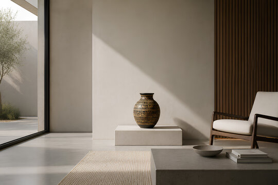 Traditional Cultural Artifact Displayed in a Modern Interior, Heritage Meeting Contemporary Design