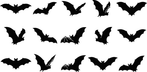 Fototapeta premium Halloween bat silhouettes collection spooky vector graphics for october 31st decorations and design projects