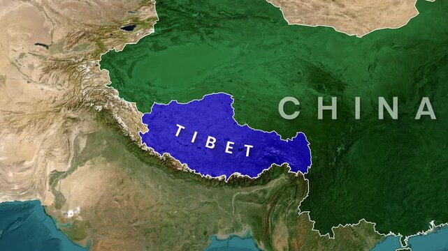 Political map animation showing Tibet within China with geographic details