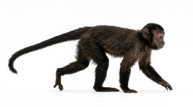 Capuchin monkey walking on white background
