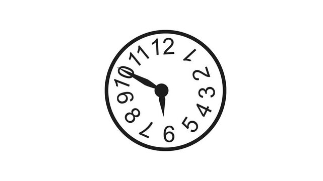 Clock face with tilted numbers and hands showing the passing of time concept animation