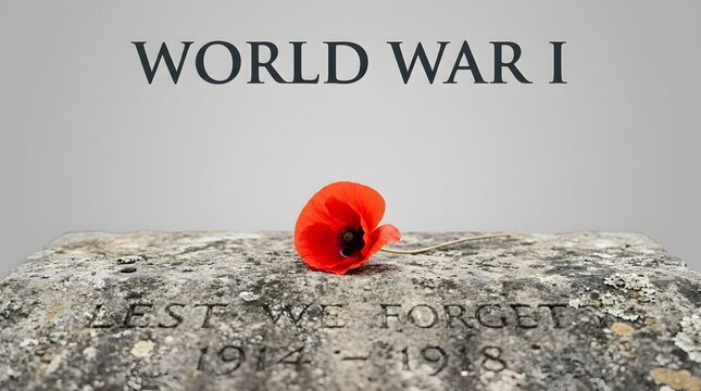 World war i remembrance poppy on old stone gravestone with lest we forget