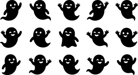 Fototapeta premium Halloween ghosts a spooky collection of smiling black ghosts for halloween decorations and party supplies