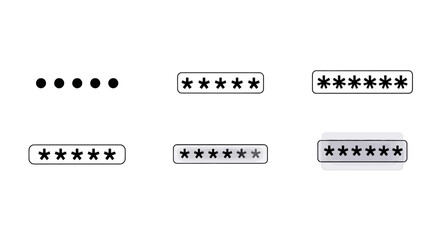 Set of password input fields with dots and asterisks icons © dendi