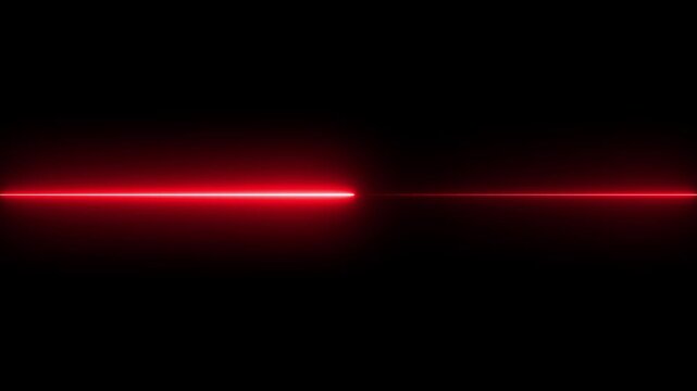Glowing red laser beam line animation on black background, abstract light motion effect