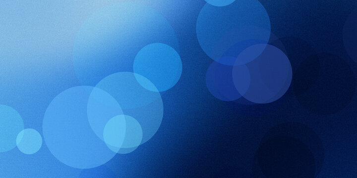 Abstract blue background featuring overlapping circles with soft bokeh lighting effects and subtle grainy texture for clean look.