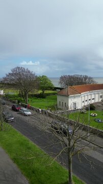 Aerial Footage of British Tourist Attraction at Ramsgate Beach and Ocean City at West Cliffs Kent, England, United Kingdom. Drone Camera Footage Was Captured on April 21st, 2024